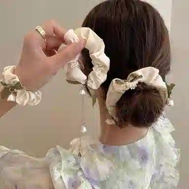 丹琴 铃兰花蝴蝶结大肠高级感森系仙美扎头橡皮筋新中式头绳头饰 布艺 发圈 女款