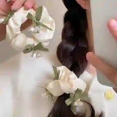 丹琴 铃兰花蝴蝶结大肠高级感森系仙美扎头橡皮筋新中式头绳头饰 布艺 发圈 女款