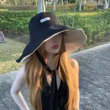 冠辉 夏季法式飘带户外休闲登山显脸小遮阳防紫外线双面遮阳渔夫帽日系休闲简约时尚加宽大帽檐 聚脂钎维 防晒帽 男女同款情侣款