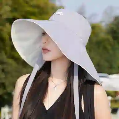 冠辉 夏季法式飘带户外休闲登山显脸小遮阳防紫外线双面遮阳渔夫帽日系休闲简约时尚加宽大帽檐 聚脂钎维 防晒帽 男女同款情侣款