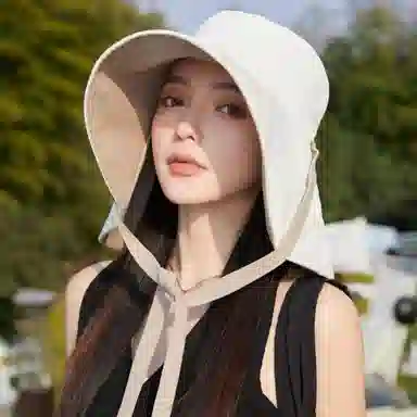 冠辉 夏季法式飘带户外休闲登山显脸小遮阳防紫外线双面遮阳渔夫帽日系休闲简约时尚加宽大帽檐 聚脂钎维 防晒帽 男女同款情侣款