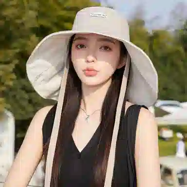 冠辉 夏季法式飘带户外休闲登山显脸小遮阳防紫外线双面遮阳渔夫帽日系休闲简约时尚加宽大帽檐 聚脂钎维 防晒帽 男女同款情侣款