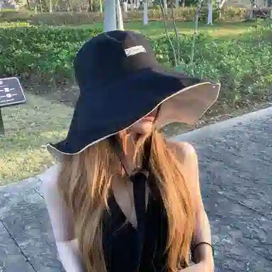 冠辉 夏季法式飘带户外休闲登山显脸小遮阳防紫外线双面遮阳渔夫帽日系休闲简约时尚加宽大帽檐 聚脂钎维 防晒帽 男女同款情侣款