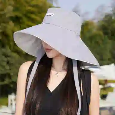 冠辉 夏季法式飘带户外休闲登山显脸小遮阳防紫外线双面遮阳渔夫帽日系休闲简约时尚加宽大帽檐 聚脂钎维 防晒帽 男女同款情侣款