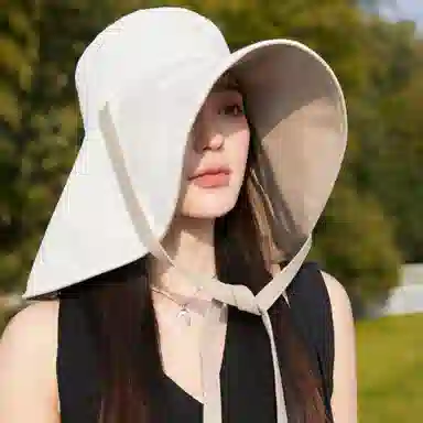 冠辉 夏季法式飘带户外休闲登山显脸小遮阳防紫外线双面遮阳渔夫帽日系休闲简约时尚加宽大帽檐 聚脂钎维 防晒帽 男女同款情侣款