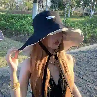 冠辉 夏季法式飘带户外休闲登山显脸小遮阳防紫外线双面遮阳渔夫帽日系休闲简约时尚加宽大帽檐 聚脂钎维 防晒帽 男女同款情侣款
