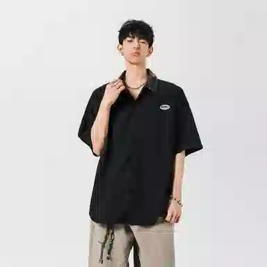 冰飞 经典条纹拼色短袖衬衫 男女同款