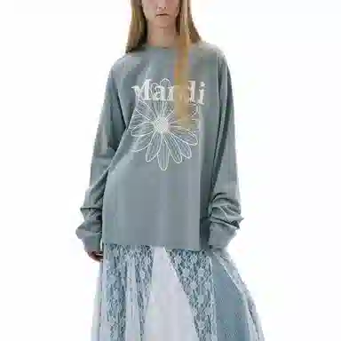 MARDI MERCREDI SS25 UNISEX TSHIRT LONG SLEEVE FLOWERMARDI_GREY IVORY T