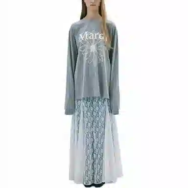 MARDI MERCREDI SS25 UNISEX TSHIRT LONG SLEEVE FLOWERMARDI_GREY IVORY T