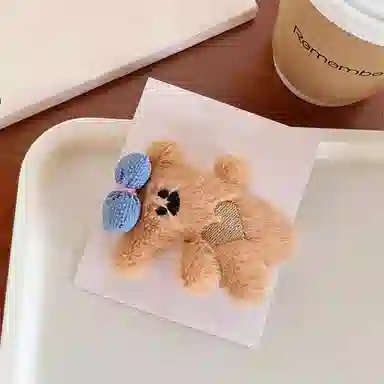蒙妮 可爱蝴蝶结小熊 毛绒 发夹 男女同款情侣款