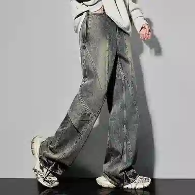 童先森 美式高街宽松直筒潮牌牛仔裤 男款 欧蓝