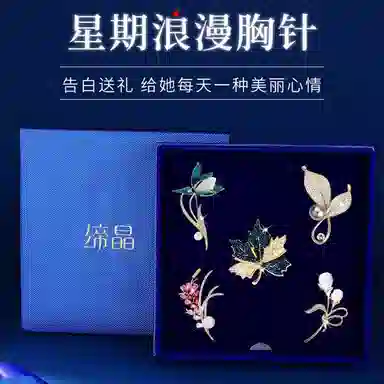 缔晶 轻奢浪漫时尚枫叶玉兰花套装 奢华优雅通勤防走光配饰礼盒 铜 胸针 女款