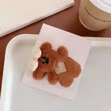 蒙妮 可爱蝴蝶结小熊 毛绒 发夹 男女同款情侣款