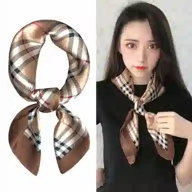 优幽兰 轻奢风高级感格子格纹方巾时尚百搭复古洋气小领巾搭配衬衫职业护颈饰围脖子空姐薄围巾显气质 丝巾 女款