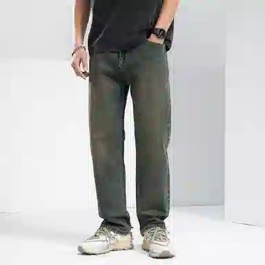 海尔斯 美式复古高街时尚潮牌舒适百搭水洗做旧宽松直筒弹力牛仔裤 男款