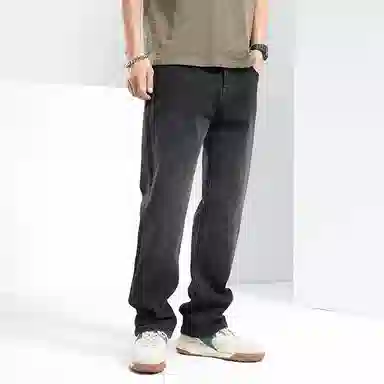 海尔斯 美式高街时尚潮牌舒适百搭重工做旧弹力宽松直筒牛仔裤 男款 黑灰色