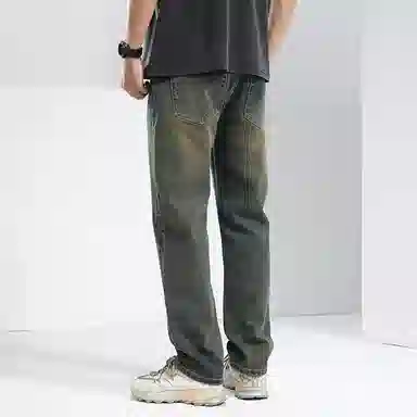 海尔斯 美式复古高街时尚潮牌舒适百搭水洗做旧宽松直筒弹力牛仔裤 男款