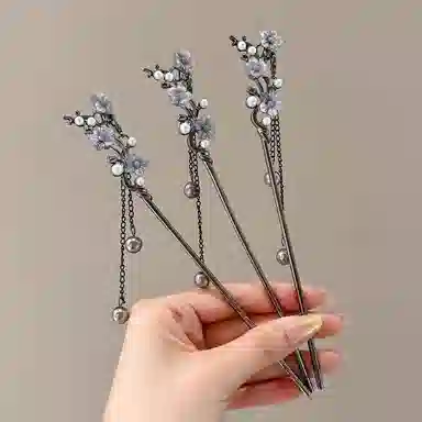 水中玉 新中式花朵发钗高级感国风气质盘发发饰丸子头簪子 合金 发簪 女款