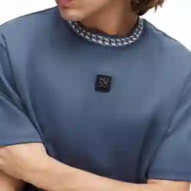 HUGO BOSS Interlock Cotton T-Shirt With Chain-Print Collar LogoT