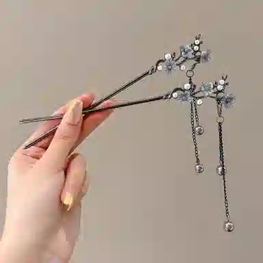 水中玉 新中式花朵发钗高级感国风气质盘发发饰丸子头簪子 合金 发簪 女款