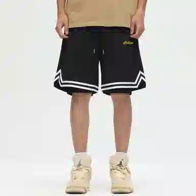 快鱼 美式复古简约基础学院风签名字体手绘印花宽松舒适百搭透气运动户外松紧中腰系带五分休闲短裤 男女同款