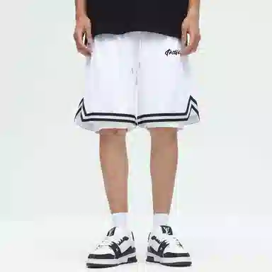 快鱼 美式复古简约基础学院风签名字体手绘印花宽松舒适百搭透气运动户外松紧中腰系带五分休闲短裤 男女同款