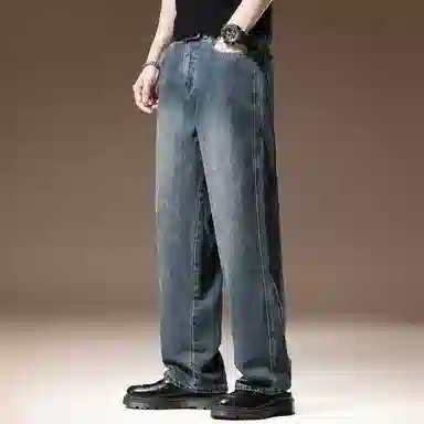 贵色 极简风休闲基础简约高端美式复古牛仔裤 男女同款 蓝色