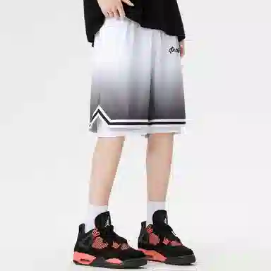 快鱼 美式复古简约基础学院风签名字体手绘印花宽松舒适百搭透气运动户外松紧中腰系带五分休闲短裤 男女同款