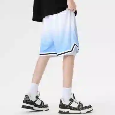 快鱼 美式复古简约基础学院风签名字体手绘印花宽松舒适百搭透气运动户外松紧中腰系带五分休闲短裤 男女同款