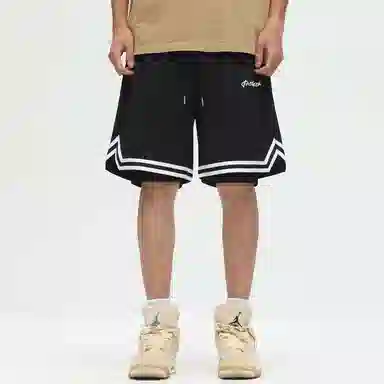 快鱼 美式复古简约基础学院风签名字体手绘印花宽松舒适百搭透气运动户外松紧中腰系带五分休闲短裤 男女同款