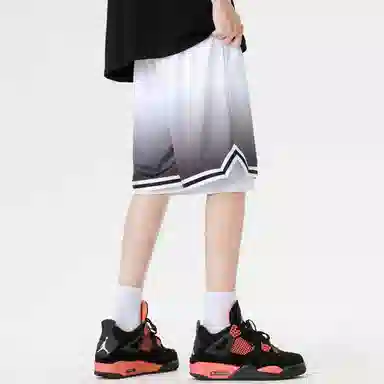 快鱼 美式复古简约基础学院风签名字体手绘印花宽松舒适百搭透气运动户外松紧中腰系带五分休闲短裤 男女同款