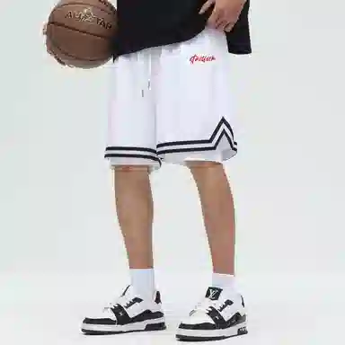 快鱼 美式复古简约基础学院风签名字体手绘印花宽松舒适百搭透气运动户外松紧中腰系带五分休闲短裤 男女同款