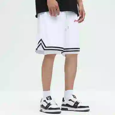 快鱼 美式复古简约基础学院风签名字体手绘印花宽松舒适百搭透气运动户外松紧中腰系带五分休闲短裤 男女同款