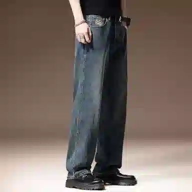 贵色 极简风休闲基础简约高端美式复古牛仔裤 男女同款 蓝色