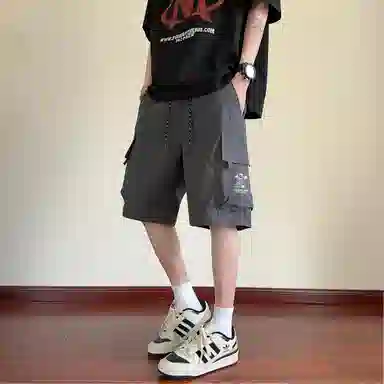 稻草人 美式街头嘻哈复古高街凉感亲肤多口袋中腰潮牌百搭个性痞帅学院风宽松休闲阔腿五分工装短裤 男女同款