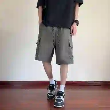 稻草人 美式街头嘻哈复古高街凉感亲肤多口袋中腰潮牌百搭个性痞帅学院风宽松休闲阔腿五分工装短裤 男女同款