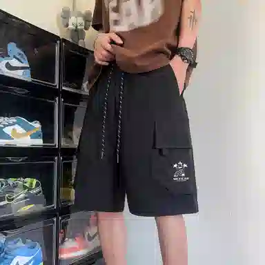 稻草人 美式街头嘻哈复古高街凉感亲肤多口袋中腰潮牌百搭个性痞帅学院风宽松休闲阔腿五分工装短裤 男女同款