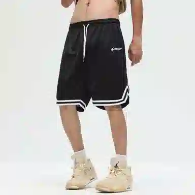 快鱼 美式复古简约基础学院风签名字体手绘印花宽松舒适百搭透气运动户外松紧中腰系带五分休闲短裤 男女同款