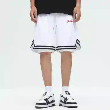 快鱼 美式复古简约基础学院风签名字体手绘印花宽松舒适百搭透气运动户外松紧中腰系带五分休闲短裤 男女同款