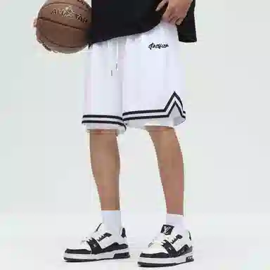 快鱼 美式复古简约基础学院风签名字体手绘印花宽松舒适百搭透气运动户外松紧中腰系带五分休闲短裤 男女同款