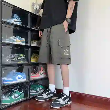 稻草人 美式街头嘻哈复古高街凉感亲肤多口袋中腰潮牌百搭个性痞帅学院风宽松休闲阔腿五分工装短裤 男女同款
