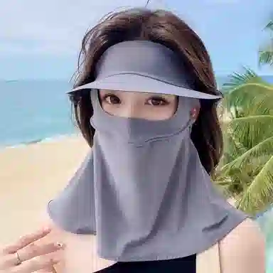 优幽兰 休闲简约纯色夏季防紫外线脸罩高颜值遮全脸帽檐一体脸基尼透气舒适护颈口罩全防护 锦纶 氨纶 防晒面罩 女款