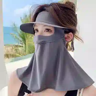 优幽兰 休闲简约纯色夏季防紫外线脸罩高颜值遮全脸帽檐一体脸基尼透气舒适护颈口罩全防护 锦纶 氨纶 防晒面罩 女款