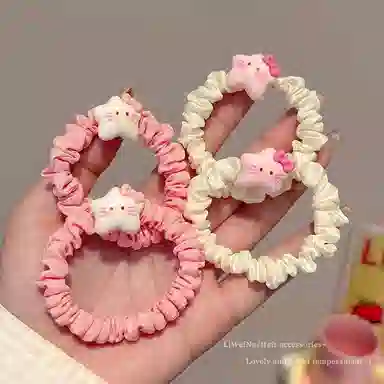 丹琴 可爱猫咪俏皮高颜值五角星星日韩甜美少女感小肠发绳女高弹力耐用橡皮筋扎头发饰 布艺 发圈 女款