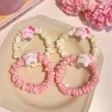 丹琴 可爱猫咪俏皮高颜值五角星星日韩甜美少女感小肠发绳女高弹力耐用橡皮筋扎头发饰 布艺 发圈 女款