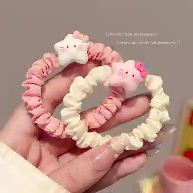 丹琴 可爱猫咪俏皮高颜值五角星星日韩甜美少女感小肠发绳女高弹力耐用橡皮筋扎头发饰 布艺 发圈 女款
