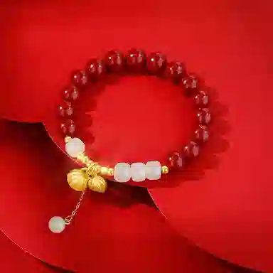 魔物 鸿运福锁平安锁 新中式东方轻奢小众传承平安优雅好运 再造辰砂朱砂 玉石手串 男女同款情侣款