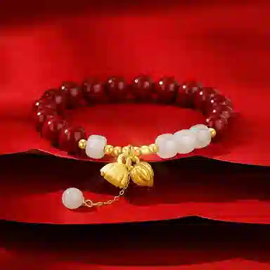 魔物 鸿运福锁平安锁 新中式东方轻奢小众传承平安优雅好运 再造辰砂朱砂 玉石手串 男女同款情侣款