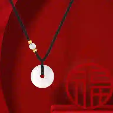 爱恋珠宝 平安扣转运珠 新中式经典设计 圆满和谐福气满满 简约小众编织绳高级感#好运天然 玉髓 项链 男女同款情侣款