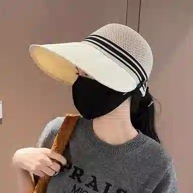 钓鱼熊 镂空 速干透气沙滩户外遮阳防晒可扎马尾时尚 聚酯纤维 帽子 男女同款情侣款